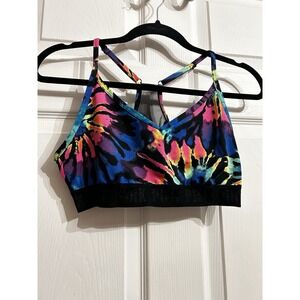 Pink Victorias Secret L sports bra ultimate lightly lined tie dye active gym